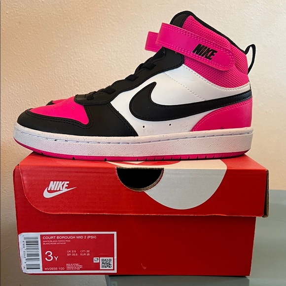 Nike Kids Court Borough Mid Sneakers - Pink, Black, and White - Picture 2 of 7
